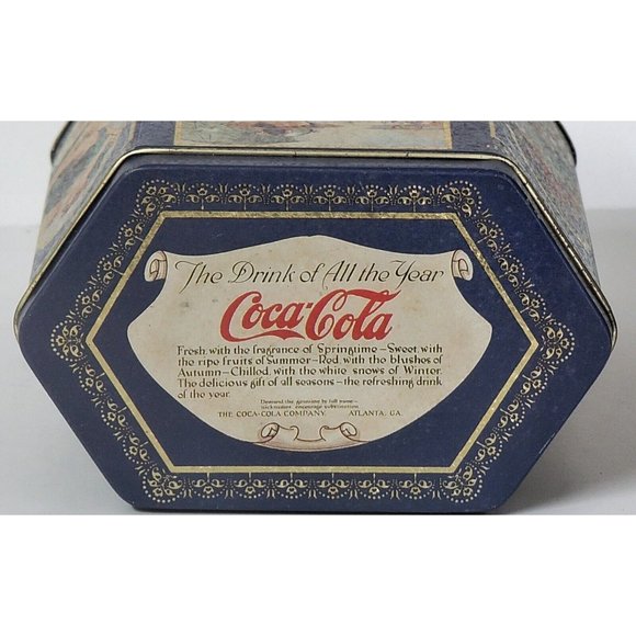 1993 6 Sided Coca-Cola "The Drink Of All The Year" Blue Collector Tin - Picture 3 of 4